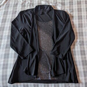Zero 2 Eight Layered Faux Cardigan Sparkly Top (Black Size Large)
